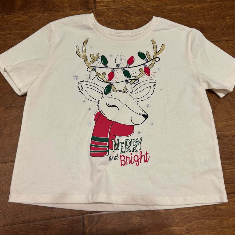 NWOT Size Large 10 Merry and Bright Reindeer Shirt